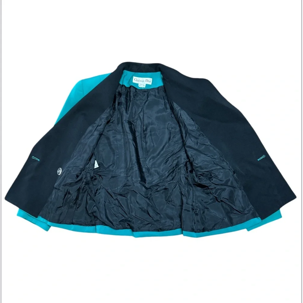 Vintage Christian Dior Double Breasted Blazer Size:8 Color: Teal and Black